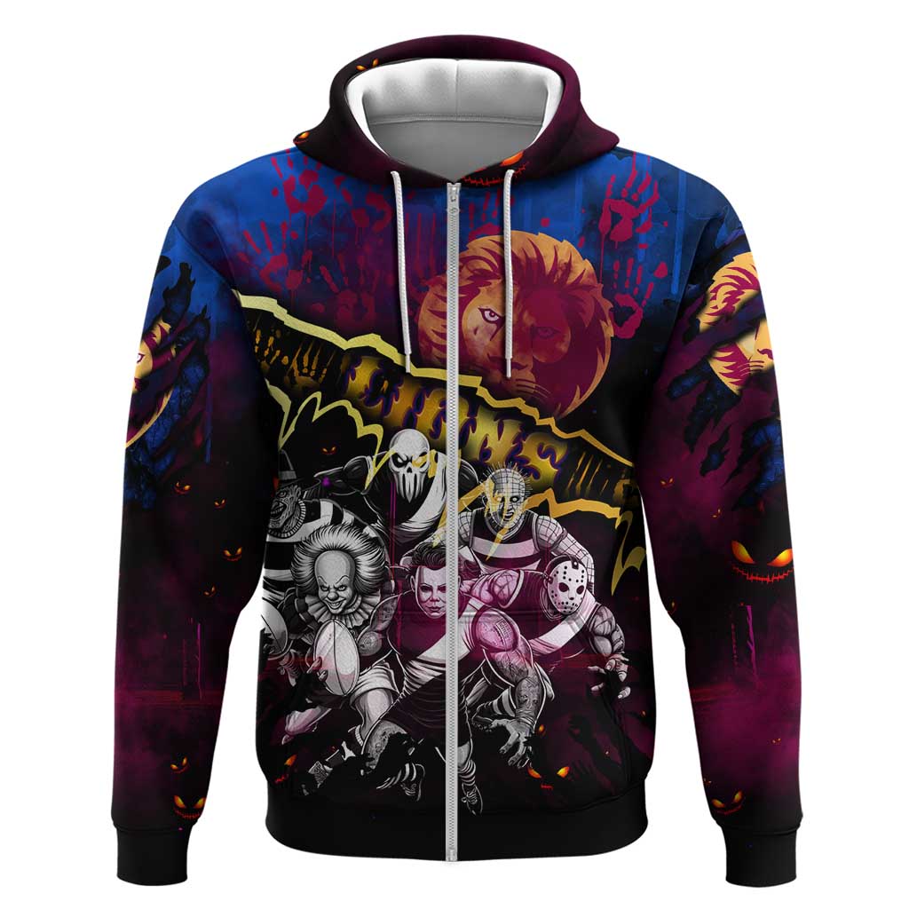 Step Into Horror Domain Lions Football Zip Hoodie Halloween Horror Movie Characters - Aussie Hoodie