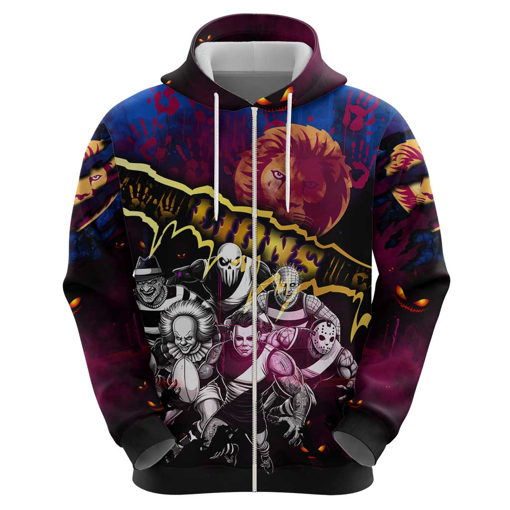 Step Into Horror Domain Lions Football Zip Hoodie Halloween Horror Movie Characters - Aussie Hoodie