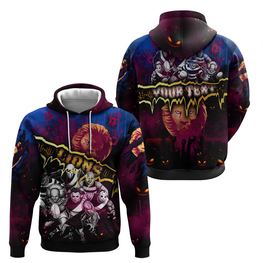 Step Into Horror Domain Lions Football Zip Hoodie Halloween Horror Movie Characters - Aussie Hoodie