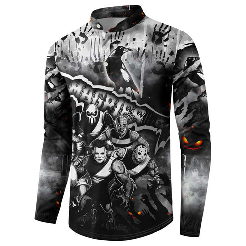 Step Into Horror Domain Magpies Football Button Sweatshirt Halloween Horror Movie Characters - Aussie Hoodie