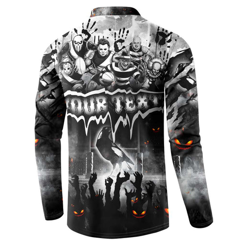 Step Into Horror Domain Magpies Football Button Sweatshirt Halloween Horror Movie Characters - Aussie Hoodie