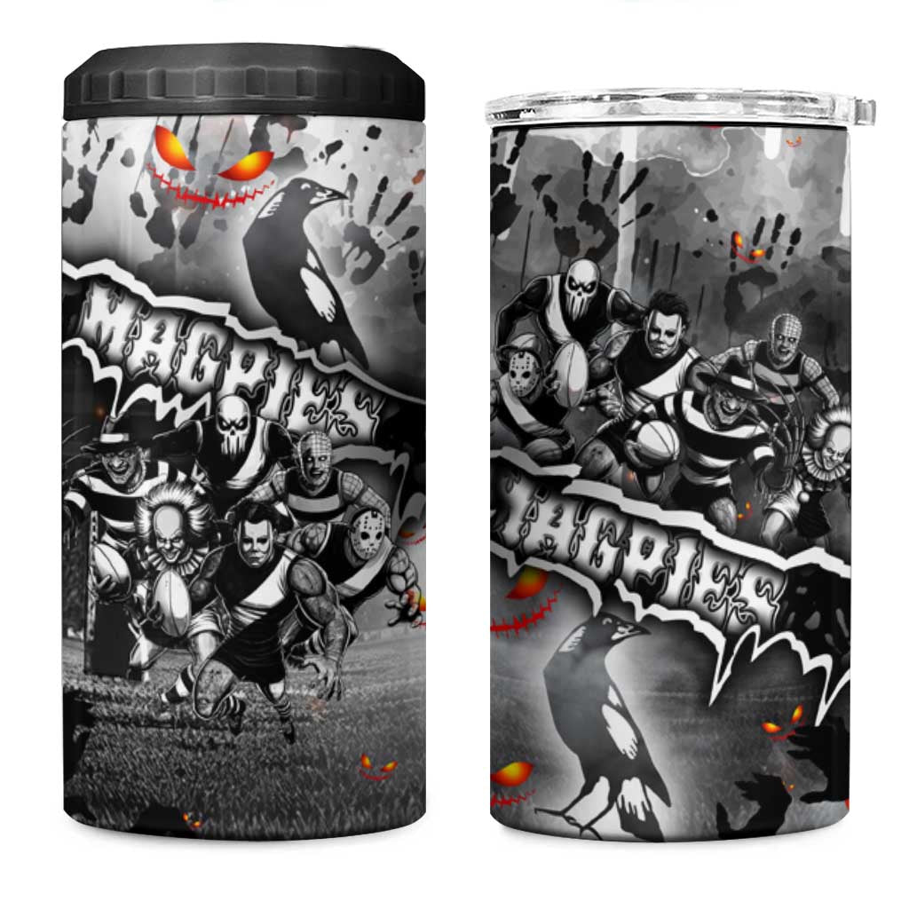 Step Into Horror Domain Magpies Football 4 in 1 Can Cooler Tumbler Halloween Horror Movie Characters - Aussie Hoodie
