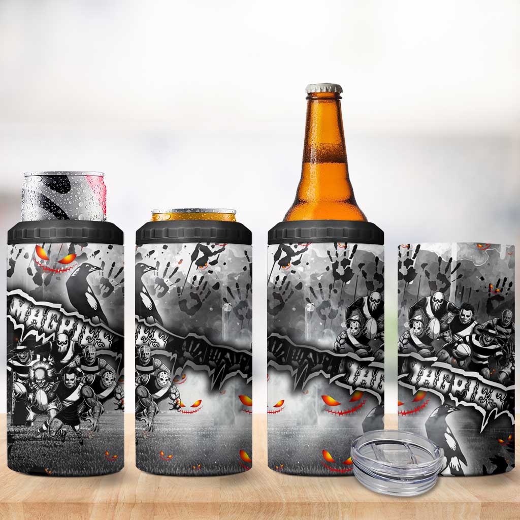 Step Into Horror Domain Magpies Football 4 in 1 Can Cooler Tumbler Halloween Horror Movie Characters - Aussie Hoodie