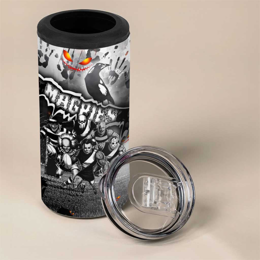 Step Into Horror Domain Magpies Football 4 in 1 Can Cooler Tumbler Halloween Horror Movie Characters - Aussie Hoodie