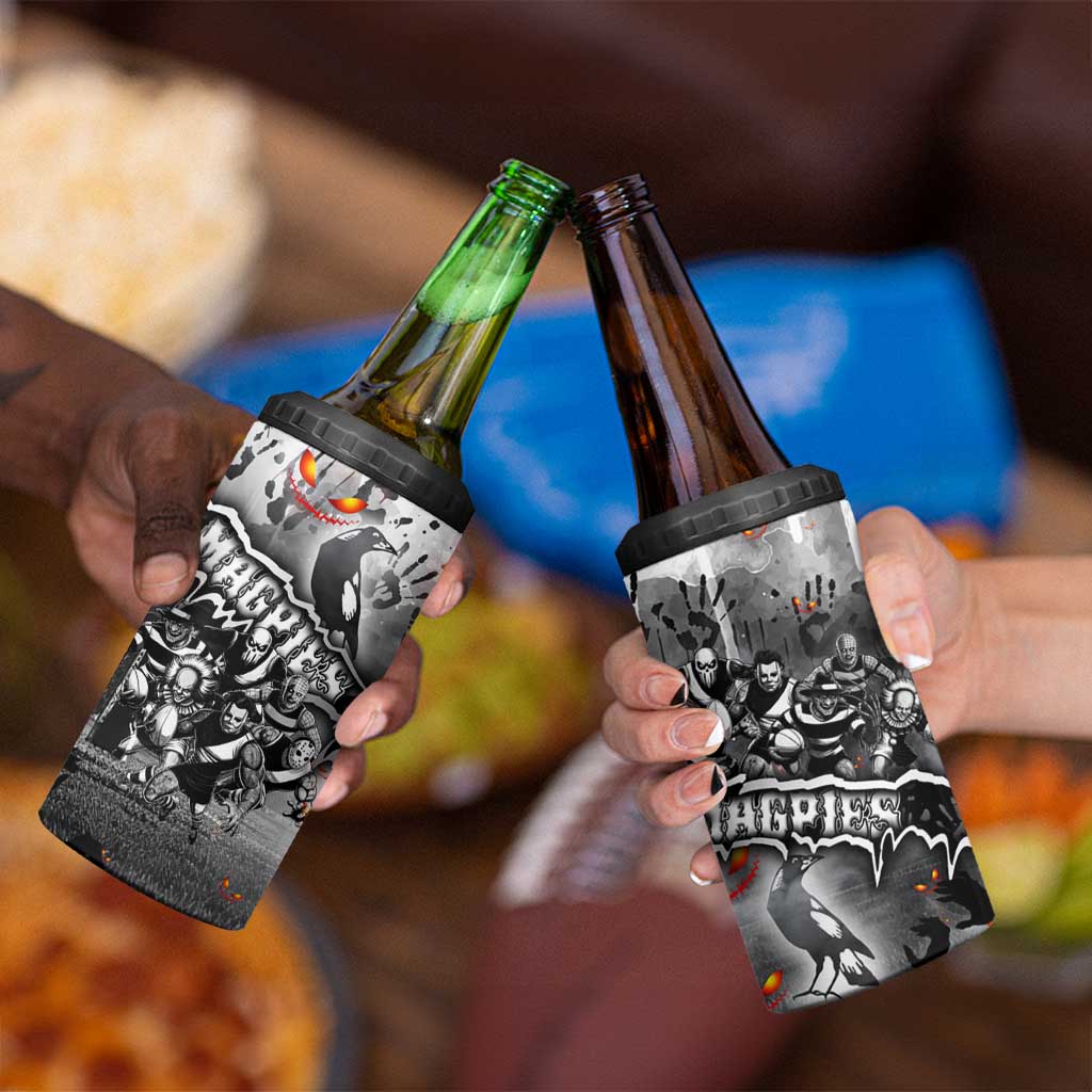 Step Into Horror Domain Magpies Football 4 in 1 Can Cooler Tumbler Halloween Horror Movie Characters - Aussie Hoodie