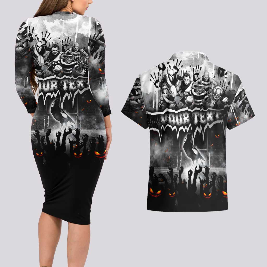 Step Into Horror Domain Magpies Football Couples Matching Long Sleeve Bodycon Dress and Hawaiian Shirt Halloween Horror Movie Characters - Aussie Hoodie