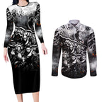 Step Into Horror Domain Magpies Football Couples Matching Long Sleeve Bodycon Dress and Long Sleeve Button Shirt Halloween Horror Movie Characters - Aussie Hoodie