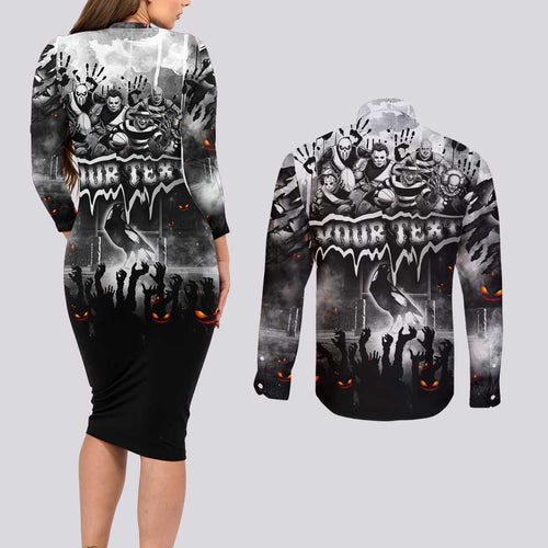 Step Into Horror Domain Magpies Football Couples Matching Long Sleeve Bodycon Dress and Long Sleeve Button Shirt Halloween Horror Movie Characters - Aussie Hoodie