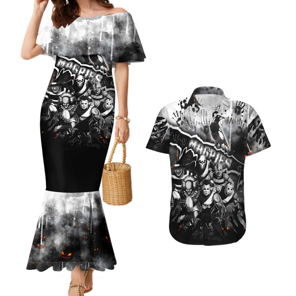 Step Into Horror Domain Magpies Football Couples Matching Mermaid Dress and Hawaiian Shirt Halloween Horror Movie Characters - Aussie Hoodie