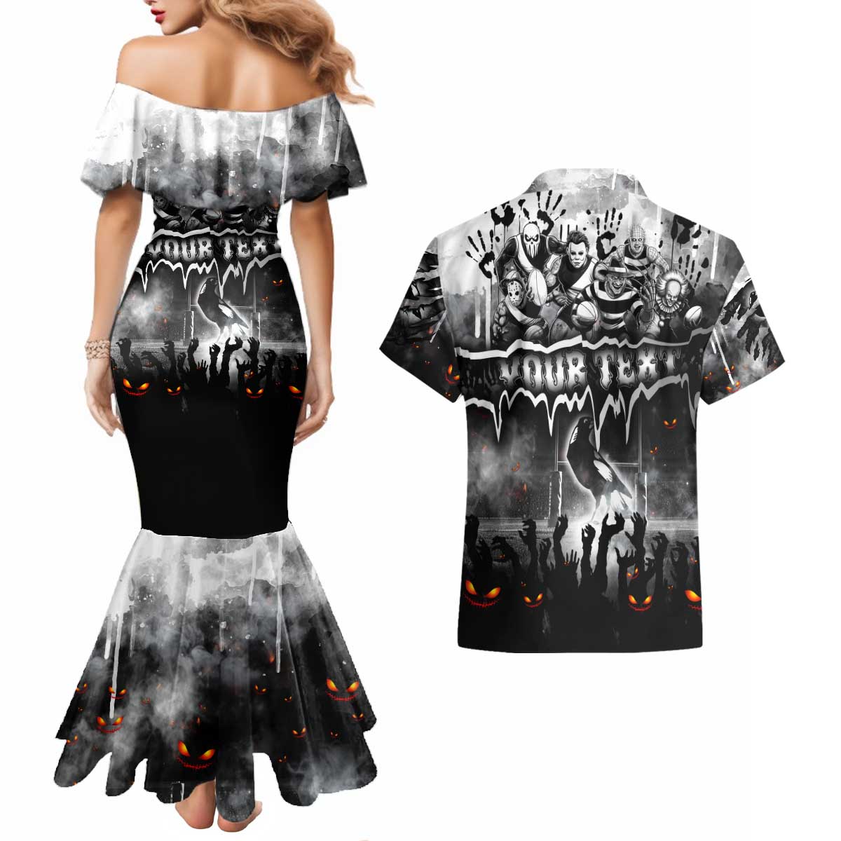 Step Into Horror Domain Magpies Football Couples Matching Mermaid Dress and Hawaiian Shirt Halloween Horror Movie Characters - Aussie Hoodie