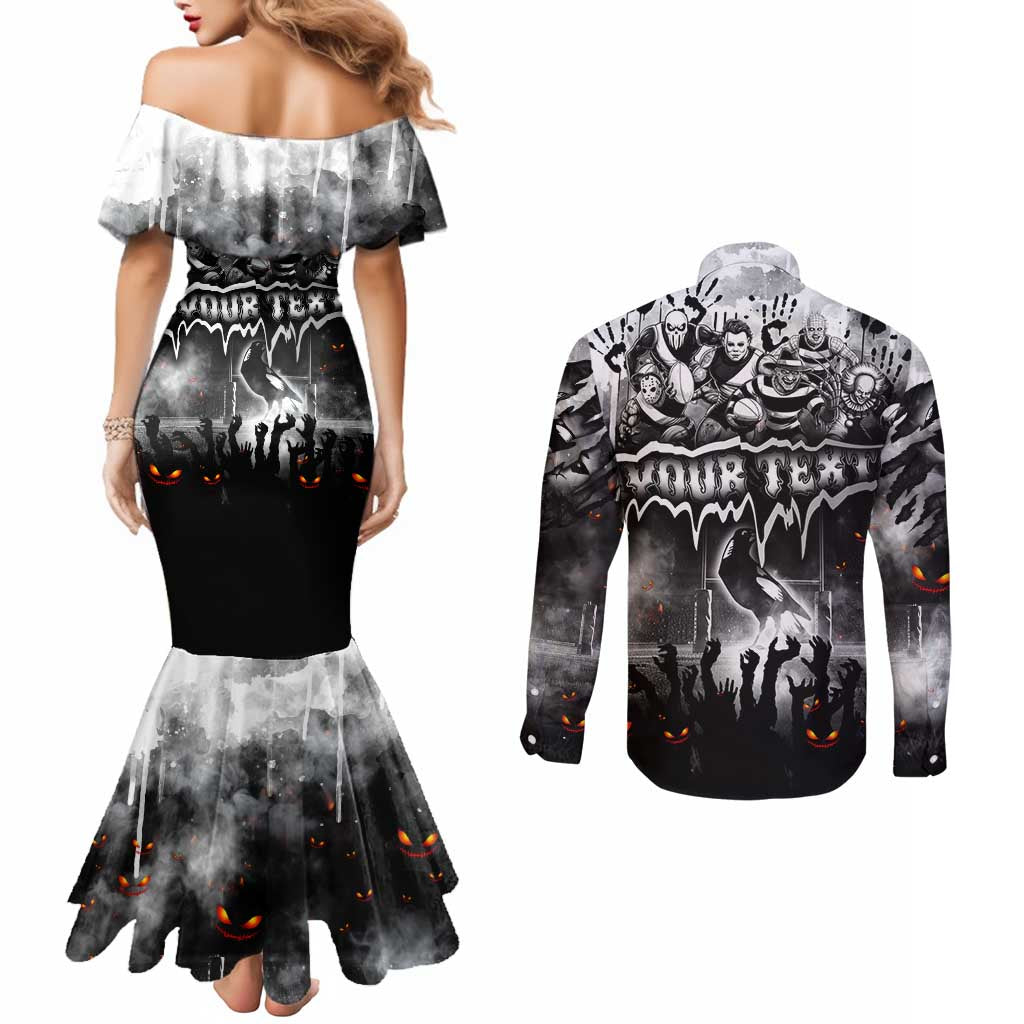 Step Into Horror Domain Magpies Football Couples Matching Mermaid Dress and Long Sleeve Button Shirt Halloween Horror Movie Characters - Aussie Hoodie