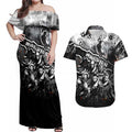 Step Into Horror Domain Magpies Football Couples Matching Off Shoulder Maxi Dress and Hawaiian Shirt Halloween Horror Movie Characters - Aussie Hoodie