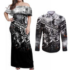 Step Into Horror Domain Magpies Football Couples Matching Off Shoulder Maxi Dress and Long Sleeve Button Shirt Halloween Horror Movie Characters - Aussie Hoodie