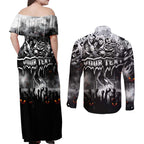 Step Into Horror Domain Magpies Football Couples Matching Off Shoulder Maxi Dress and Long Sleeve Button Shirt Halloween Horror Movie Characters - Aussie Hoodie