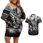 Step Into Horror Domain Magpies Football Couples Matching Off Shoulder Short Dress and Hawaiian Shirt Halloween Horror Movie Characters - Aussie Hoodie