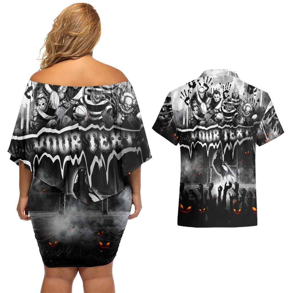 Step Into Horror Domain Magpies Football Couples Matching Off Shoulder Short Dress and Hawaiian Shirt Halloween Horror Movie Characters - Aussie Hoodie