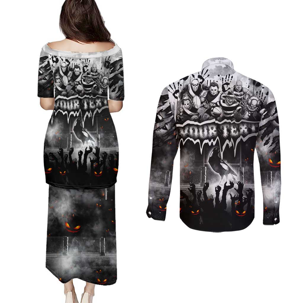 Step Into Horror Domain Magpies Football Couples Matching Puletasi and Long Sleeve Button Shirt Halloween Horror Movie Characters - Aussie Hoodie
