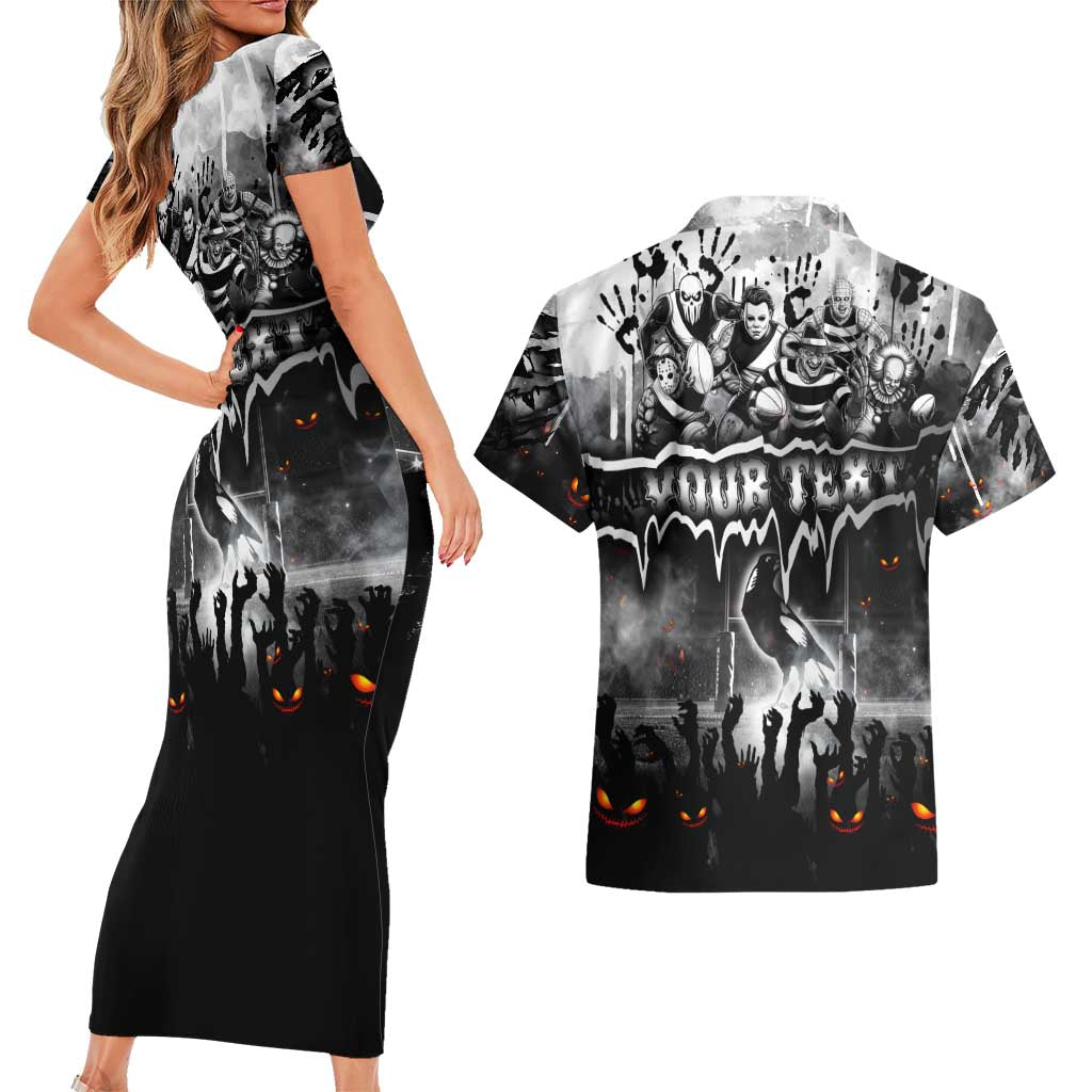 Step Into Horror Domain Magpies Football Couples Matching Short Sleeve Bodycon Dress and Hawaiian Shirt Halloween Horror Movie Characters - Aussie Hoodie