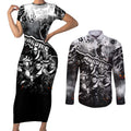 Step Into Horror Domain Magpies Football Couples Matching Short Sleeve Bodycon Dress and Long Sleeve Button Shirt Halloween Horror Movie Characters - Aussie Hoodie