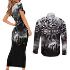 Step Into Horror Domain Magpies Football Couples Matching Short Sleeve Bodycon Dress and Long Sleeve Button Shirt Halloween Horror Movie Characters - Aussie Hoodie