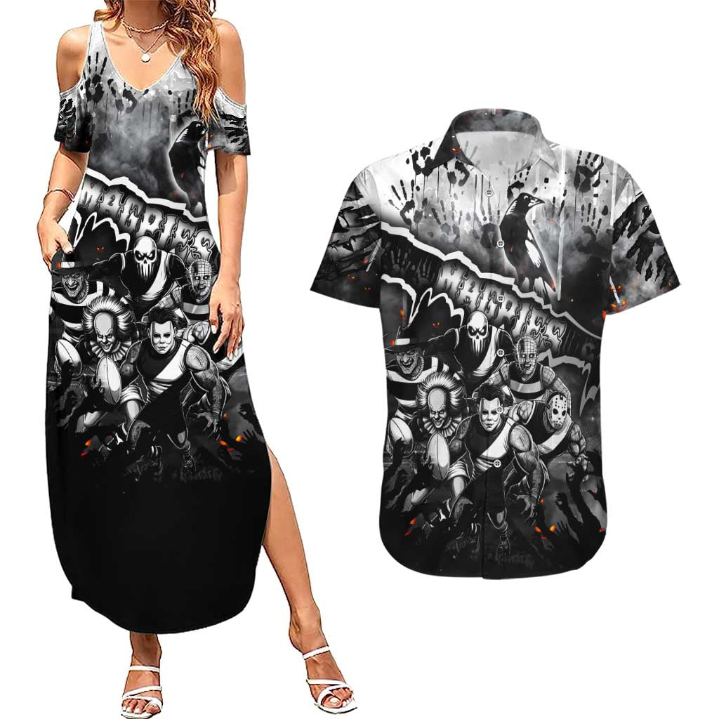 Step Into Horror Domain Magpies Football Couples Matching Summer Maxi Dress and Hawaiian Shirt Halloween Horror Movie Characters - Aussie Hoodie