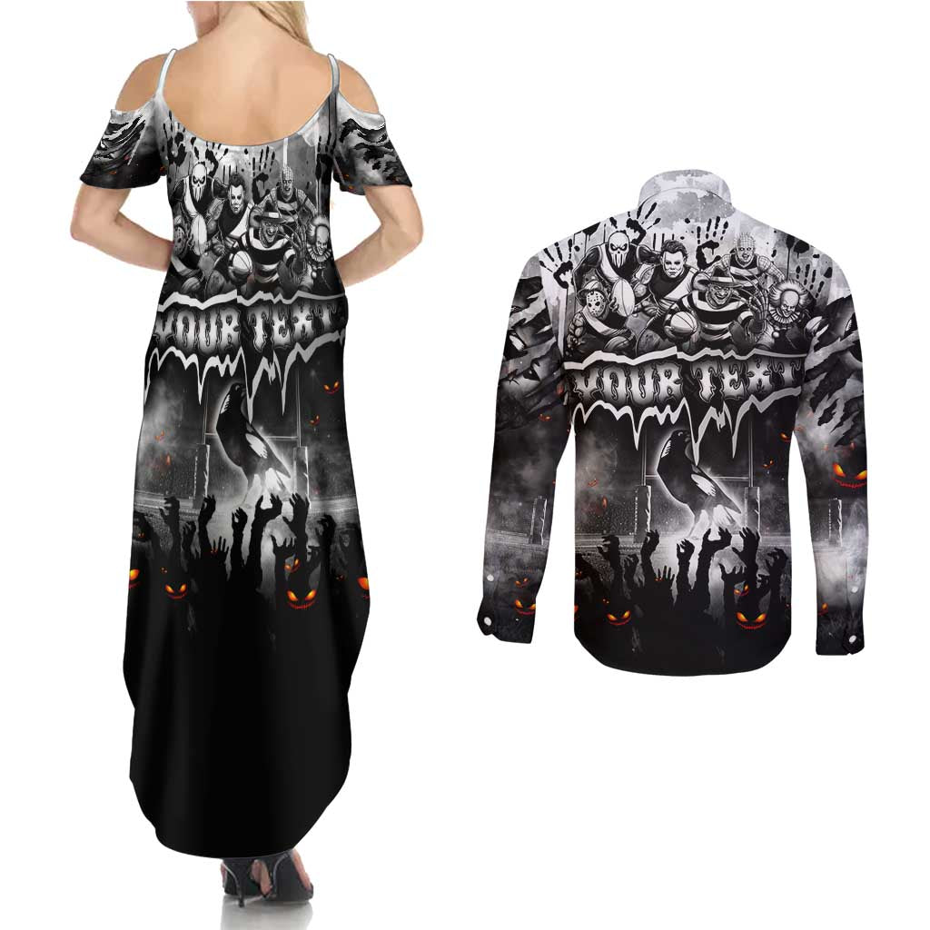 Step Into Horror Domain Magpies Football Couples Matching Summer Maxi Dress and Long Sleeve Button Shirt Halloween Horror Movie Characters - Aussie Hoodie