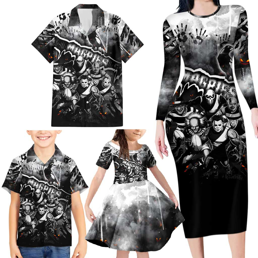 Step Into Horror Domain Magpies Football Family Matching Long Sleeve Bodycon Dress and Hawaiian Shirt Halloween Horror Movie Characters - Aussie Hoodie