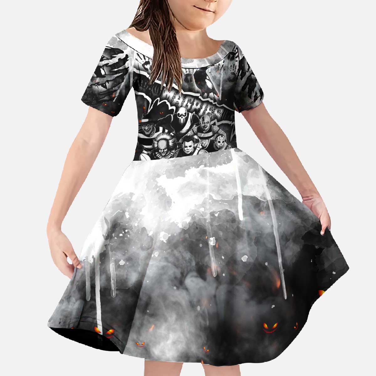Step Into Horror Domain Magpies Football Family Matching Off The Shoulder Long Sleeve Dress and Hawaiian Shirt Halloween Horror Movie Characters - Aussie Hoodie