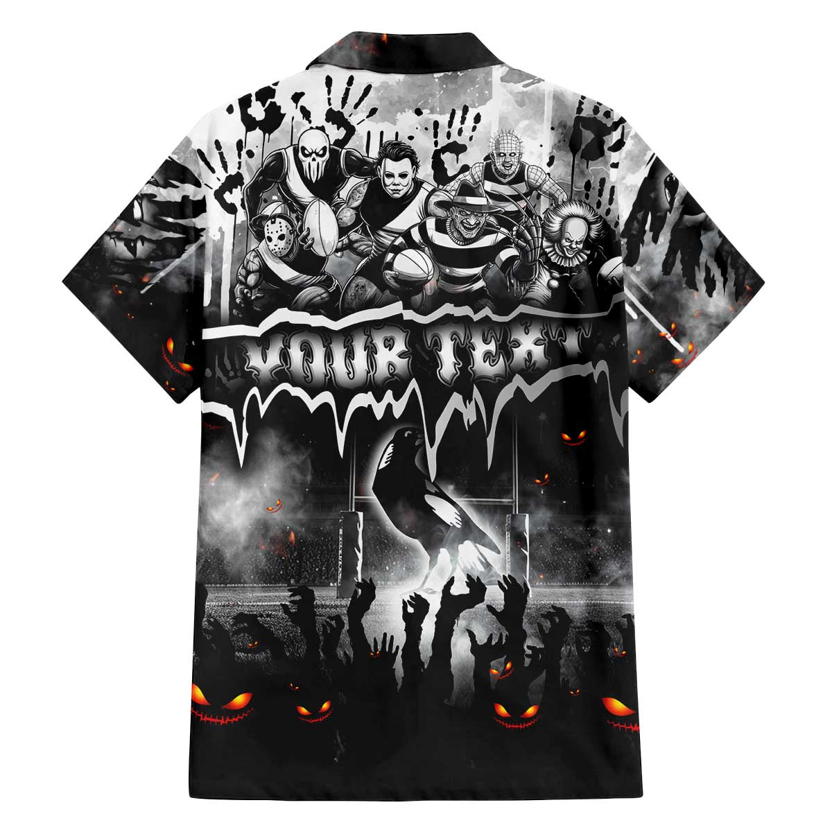 Step Into Horror Domain Magpies Football Family Matching Off The Shoulder Long Sleeve Dress and Hawaiian Shirt Halloween Horror Movie Characters - Aussie Hoodie
