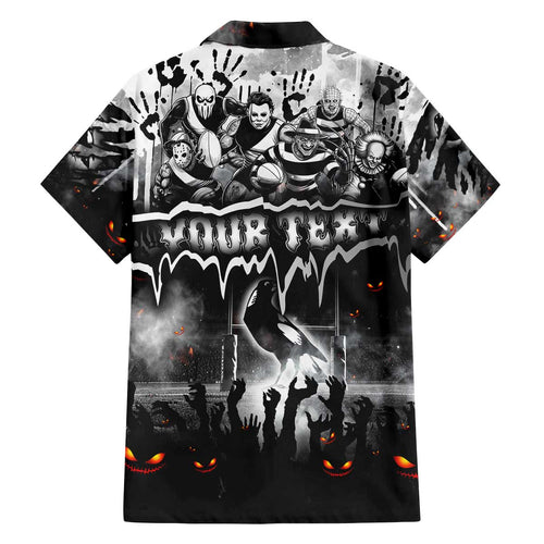 Step Into Horror Domain Magpies Football Family Matching Off The Shoulder Long Sleeve Dress and Hawaiian Shirt Halloween Horror Movie Characters - Aussie Hoodie