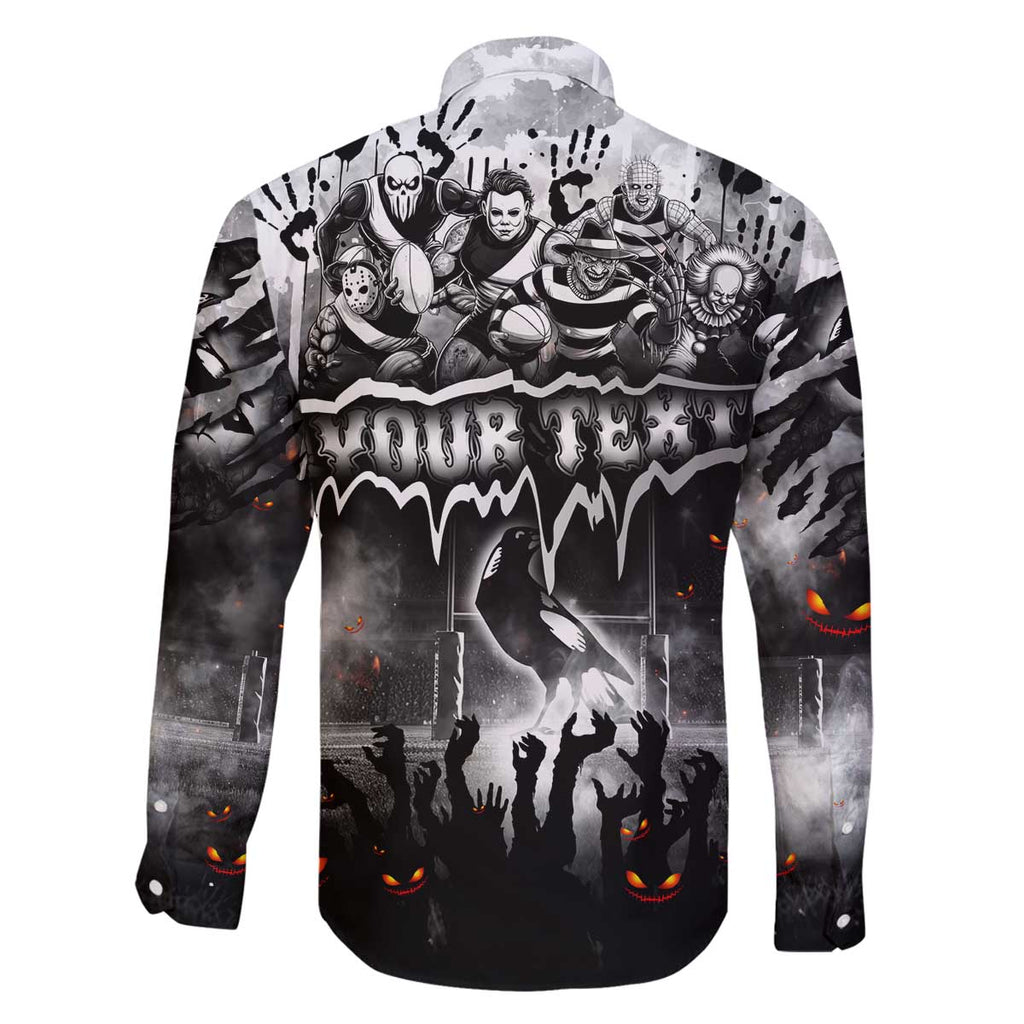 Step Into Horror Domain Magpies Football Family Matching Off The Shoulder Long Sleeve Dress and Hawaiian Shirt Halloween Horror Movie Characters - Aussie Hoodie