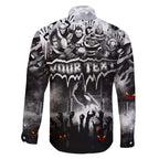 Step Into Horror Domain Magpies Football Family Matching Off The Shoulder Long Sleeve Dress and Hawaiian Shirt Halloween Horror Movie Characters - Aussie Hoodie