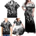 Step Into Horror Domain Magpies Football Family Matching Off Shoulder Maxi Dress and Hawaiian Shirt Halloween Horror Movie Characters - Aussie Hoodie