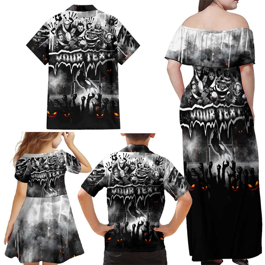 Step Into Horror Domain Magpies Football Family Matching Off Shoulder Maxi Dress and Hawaiian Shirt Halloween Horror Movie Characters - Aussie Hoodie