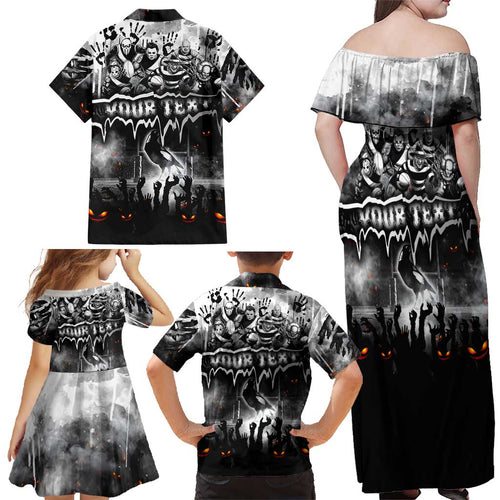 Step Into Horror Domain Magpies Football Family Matching Off Shoulder Maxi Dress and Hawaiian Shirt Halloween Horror Movie Characters - Aussie Hoodie