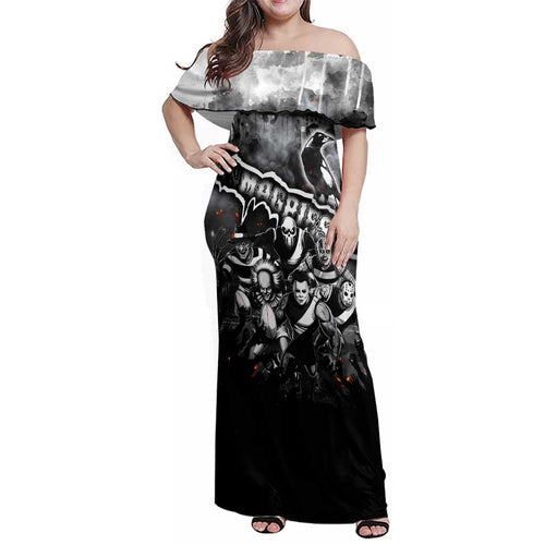 Step Into Horror Domain Magpies Football Family Matching Off Shoulder Maxi Dress and Hawaiian Shirt Halloween Horror Movie Characters - Aussie Hoodie