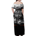 Step Into Horror Domain Magpies Football Family Matching Off Shoulder Maxi Dress and Hawaiian Shirt Halloween Horror Movie Characters - Aussie Hoodie