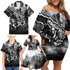 Step Into Horror Domain Magpies Football Family Matching Off Shoulder Short Dress and Hawaiian Shirt Halloween Horror Movie Characters - Aussie Hoodie
