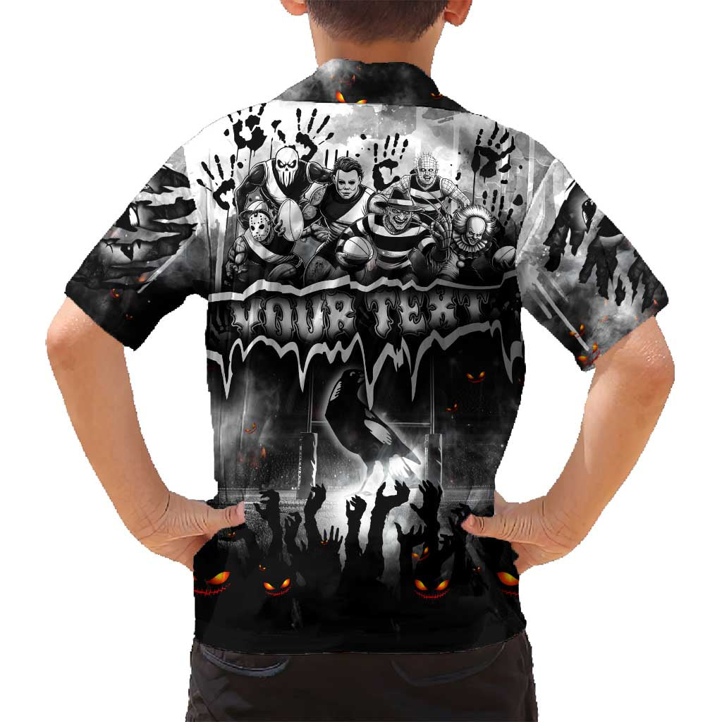 Step Into Horror Domain Magpies Football Family Matching Off Shoulder Short Dress and Hawaiian Shirt Halloween Horror Movie Characters - Aussie Hoodie