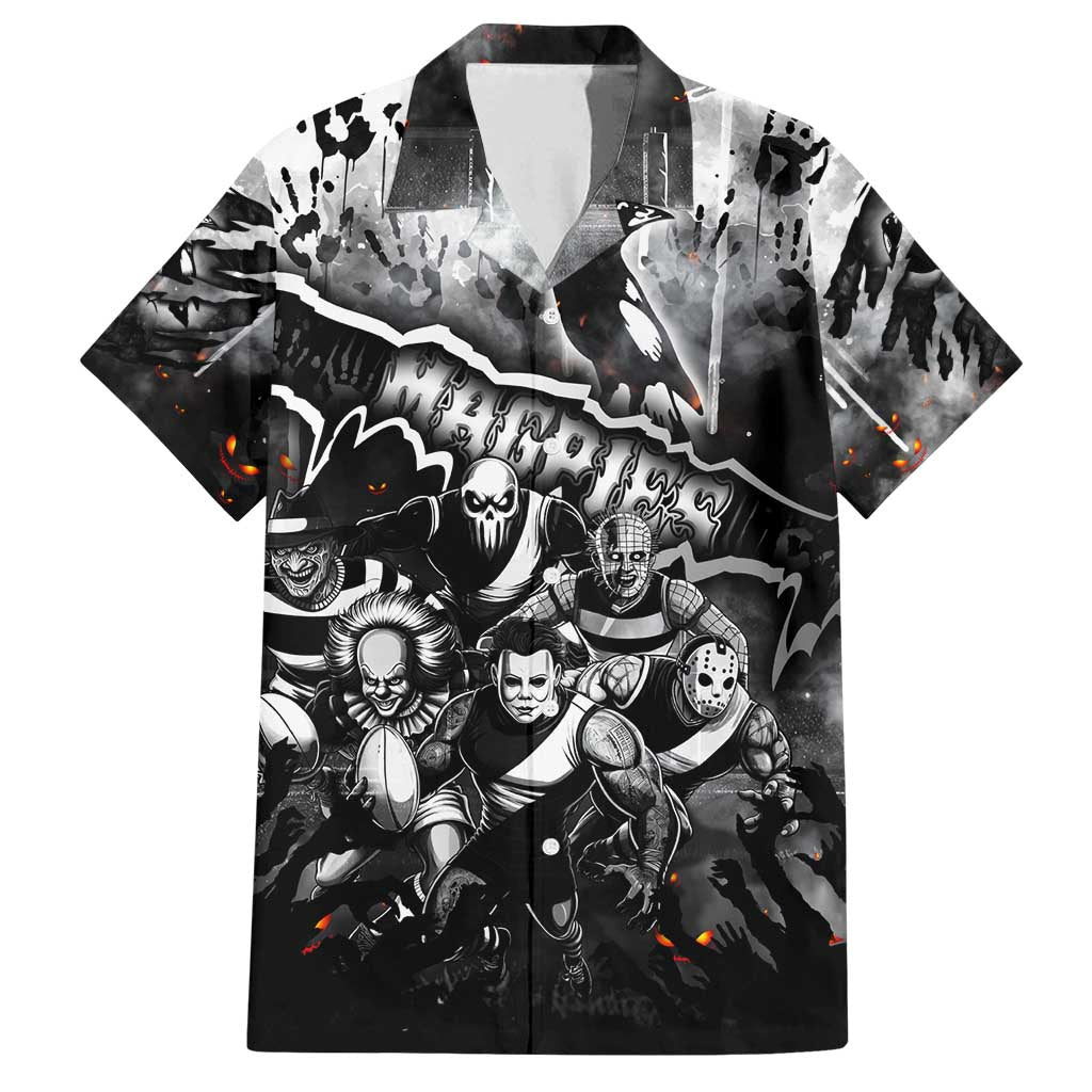 Step Into Horror Domain Magpies Football Family Matching Off Shoulder Short Dress and Hawaiian Shirt Halloween Horror Movie Characters - Aussie Hoodie