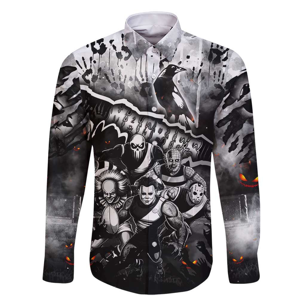 Step Into Horror Domain Magpies Football Family Matching Off Shoulder Short Dress and Hawaiian Shirt Halloween Horror Movie Characters - Aussie Hoodie