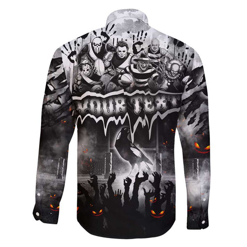 Step Into Horror Domain Magpies Football Family Matching Off Shoulder Short Dress and Hawaiian Shirt Halloween Horror Movie Characters - Aussie Hoodie