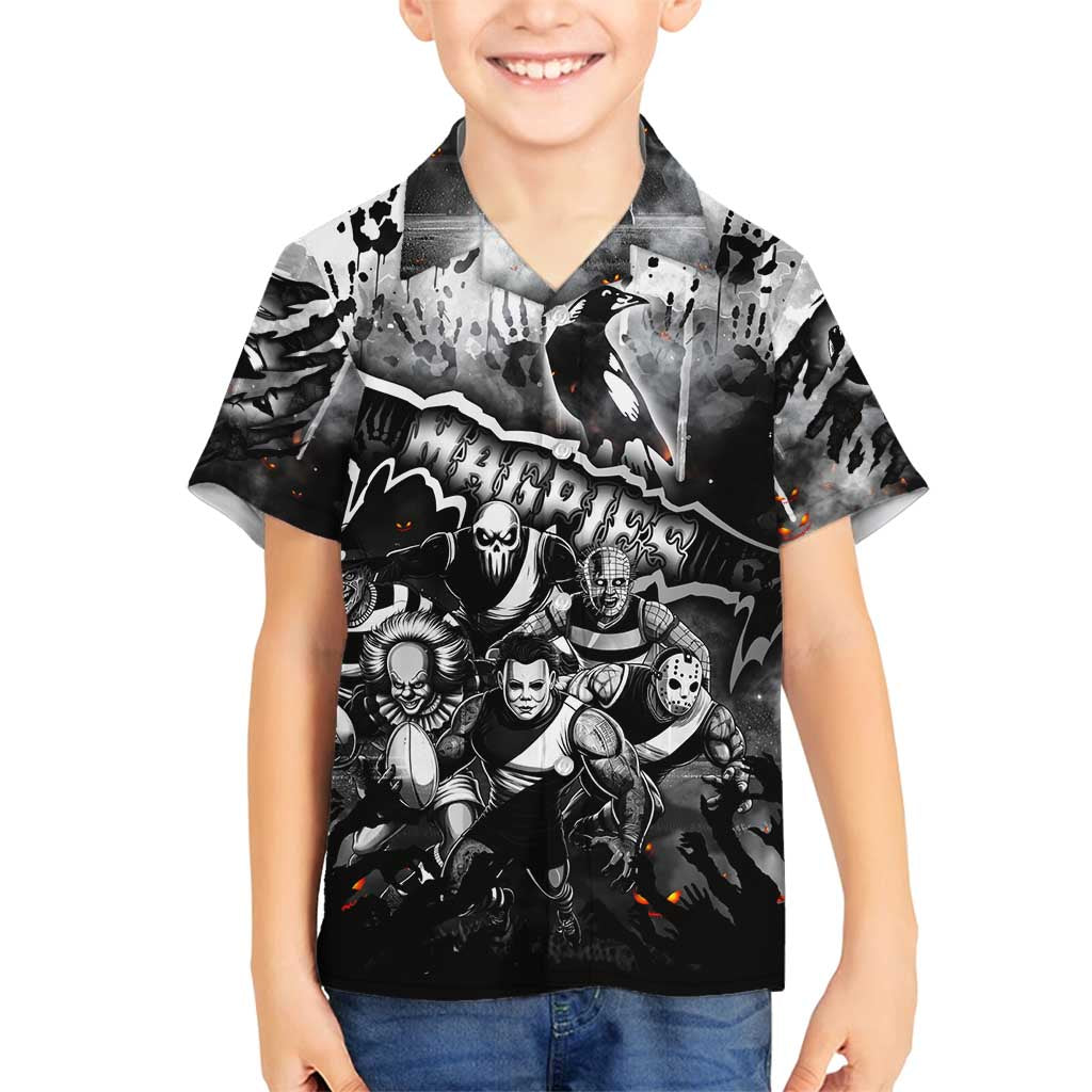 Step Into Horror Domain Magpies Football Family Matching Off Shoulder Short Dress and Hawaiian Shirt Halloween Horror Movie Characters - Aussie Hoodie