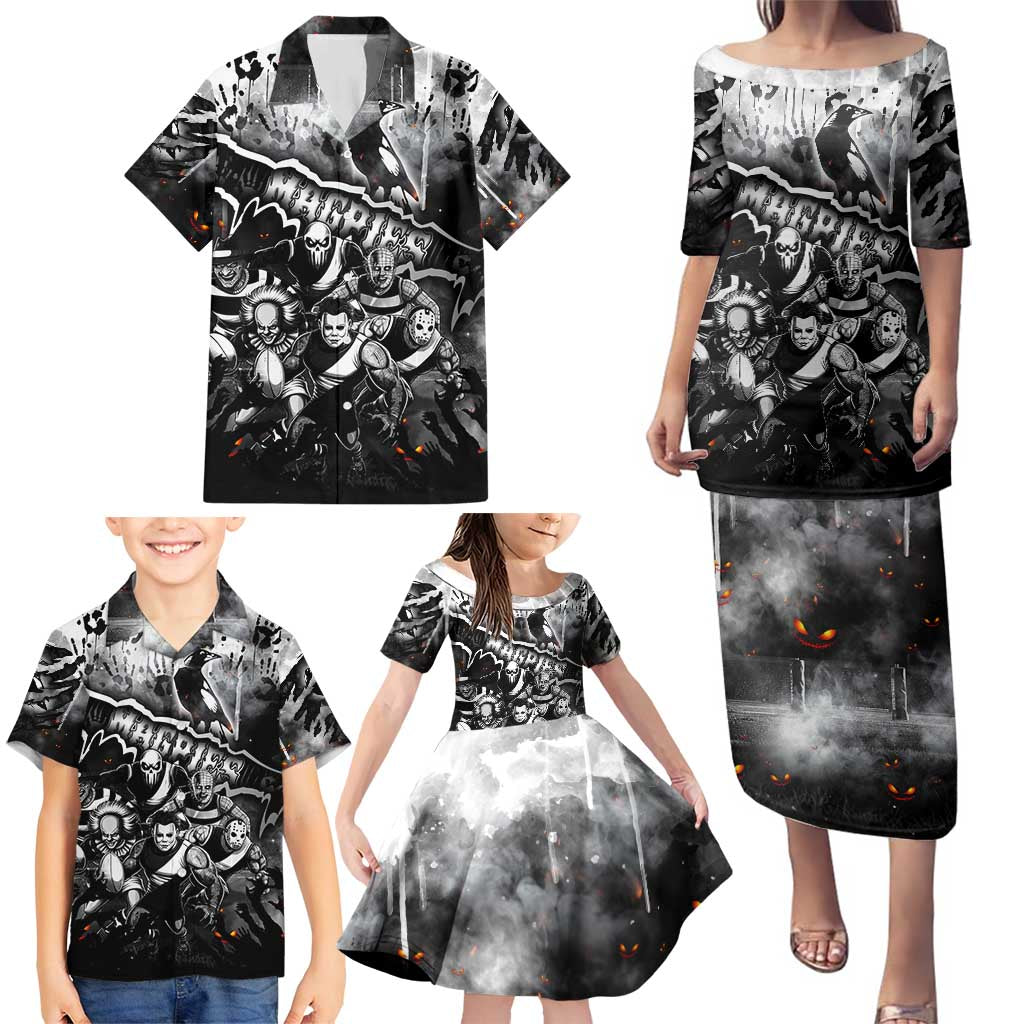 Step Into Horror Domain Magpies Football Family Matching Puletasi and Hawaiian Shirt Halloween Horror Movie Characters - Aussie Hoodie