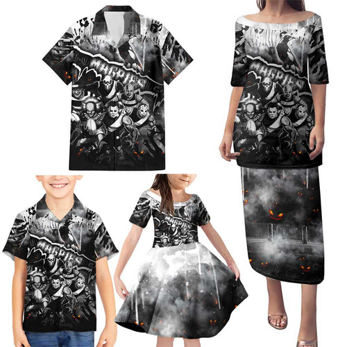 Step Into Horror Domain Magpies Football Family Matching Puletasi and Hawaiian Shirt Halloween Horror Movie Characters - Aussie Hoodie