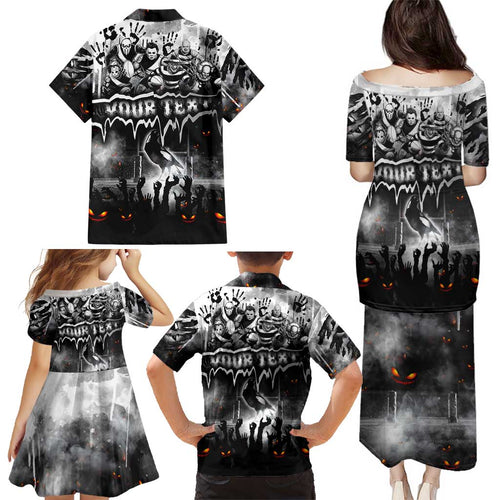 Step Into Horror Domain Magpies Football Family Matching Puletasi and Hawaiian Shirt Halloween Horror Movie Characters - Aussie Hoodie