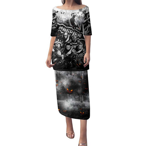 Step Into Horror Domain Magpies Football Family Matching Puletasi and Hawaiian Shirt Halloween Horror Movie Characters - Aussie Hoodie