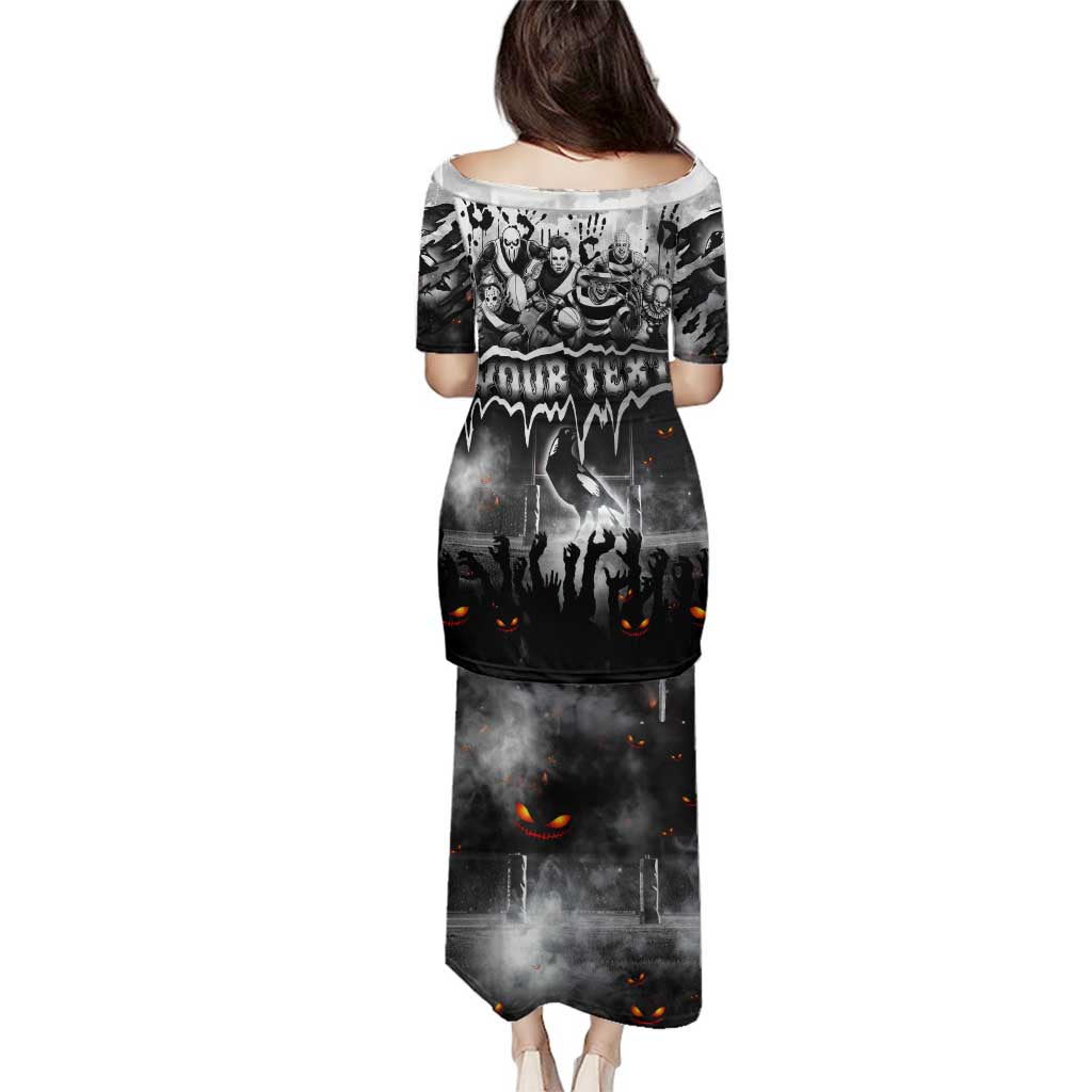 Step Into Horror Domain Magpies Football Family Matching Puletasi and Hawaiian Shirt Halloween Horror Movie Characters - Aussie Hoodie