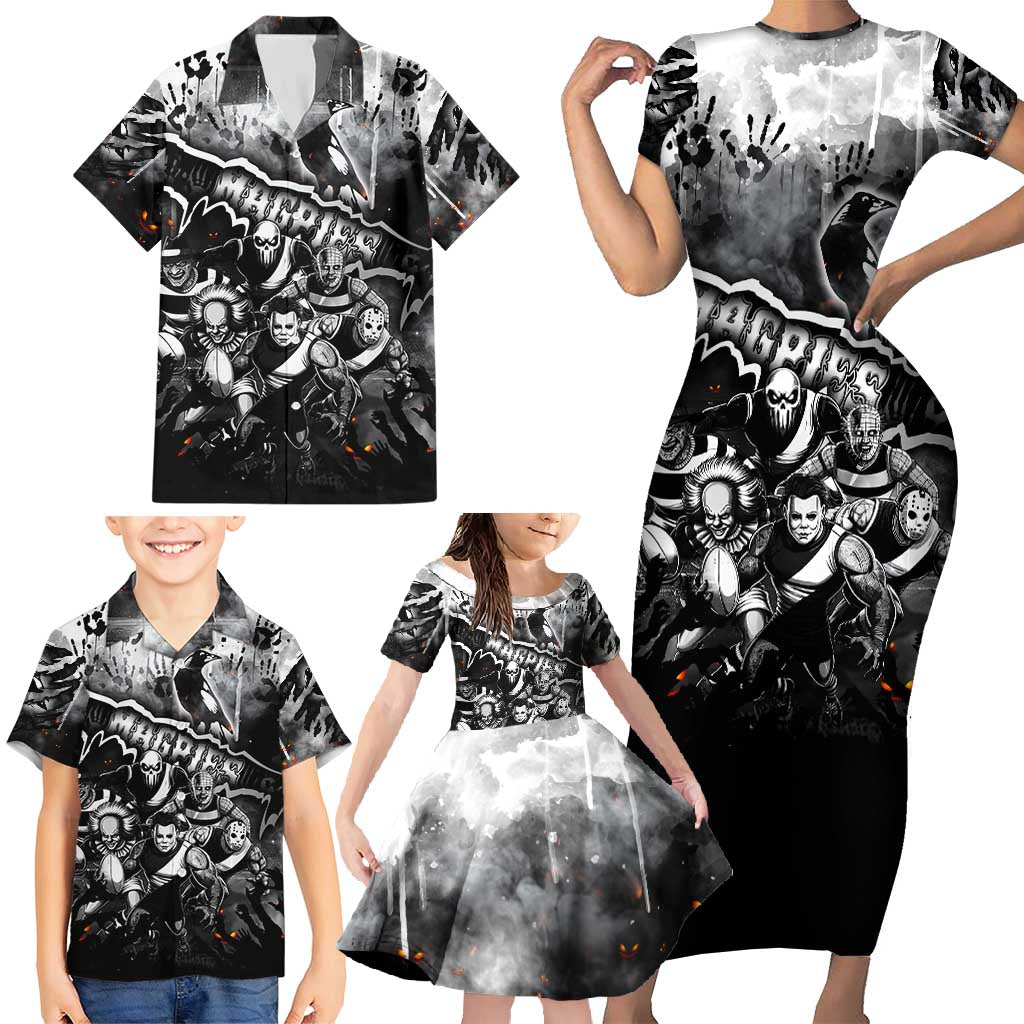Step Into Horror Domain Magpies Football Family Matching Short Sleeve Bodycon Dress and Hawaiian Shirt Halloween Horror Movie Characters - Aussie Hoodie