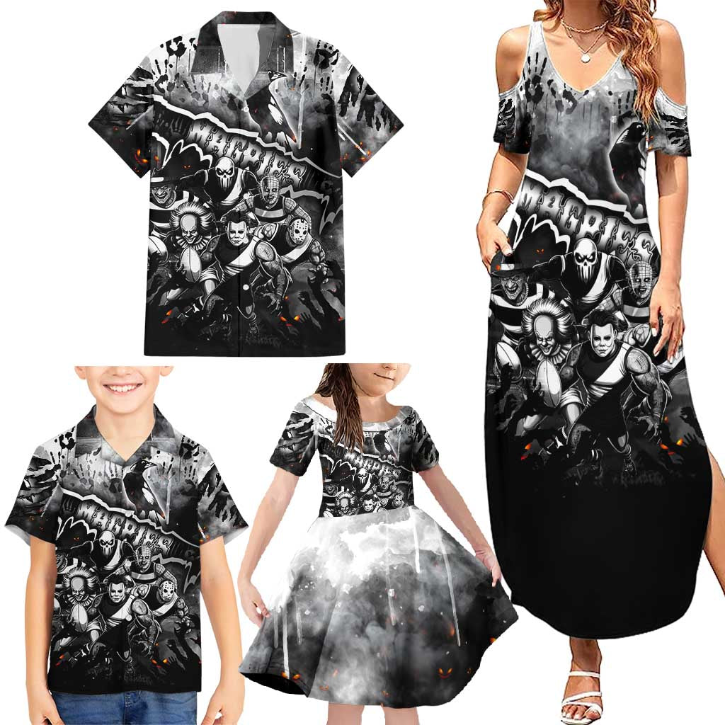 Step Into Horror Domain Magpies Football Family Matching Summer Maxi Dress and Hawaiian Shirt Halloween Horror Movie Characters - Aussie Hoodie